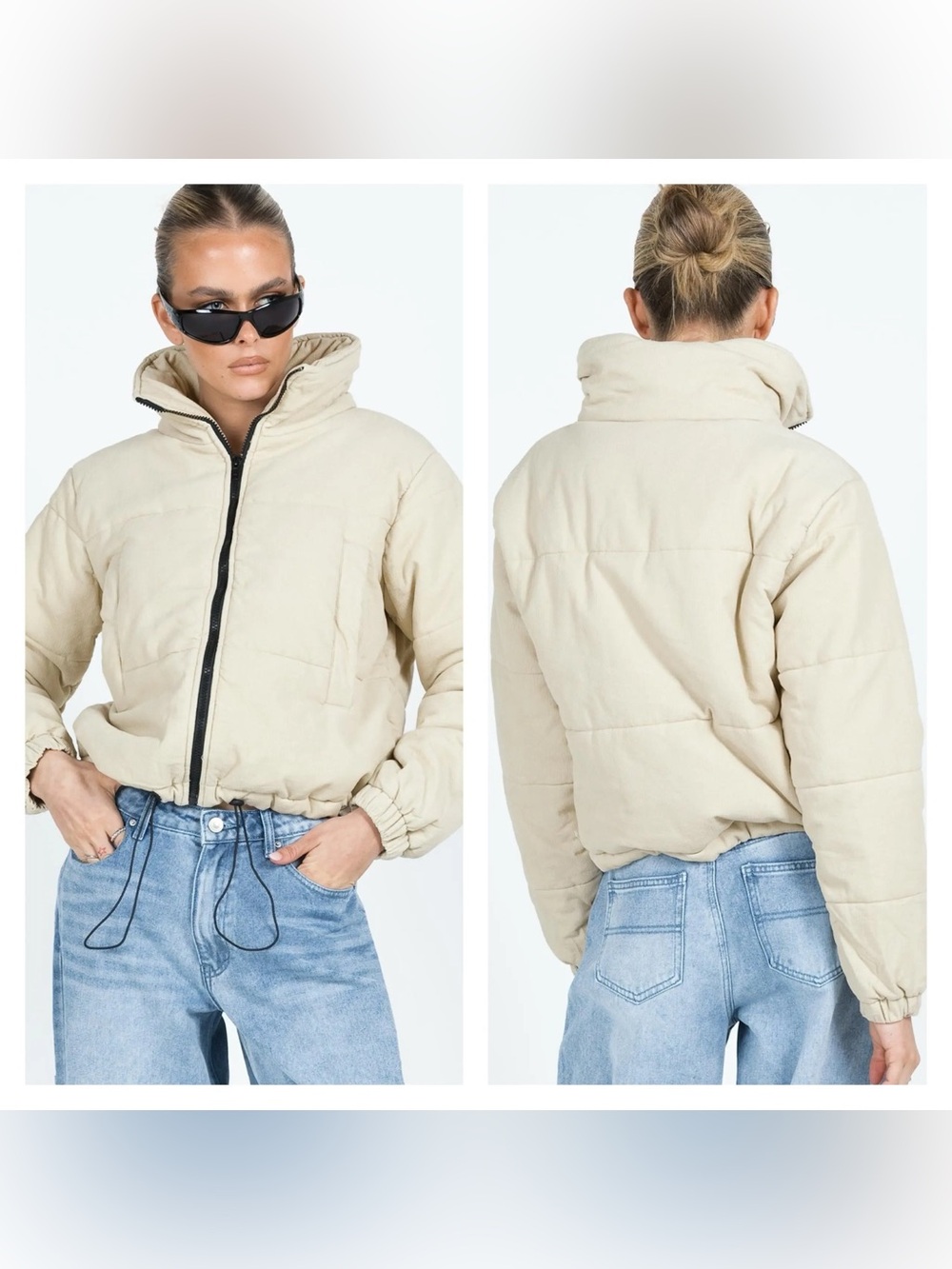 Princess Polly Neutral Beige Cropped Puffer Jacket